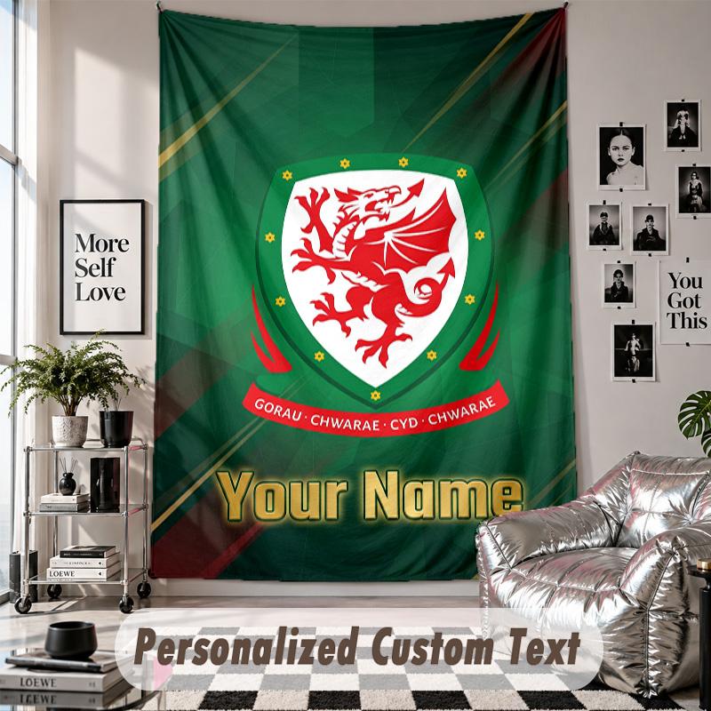 Wall Hanging Tapestry With Custom Name & Text, Wales Rugby Decorative Tapestry For Bedroom