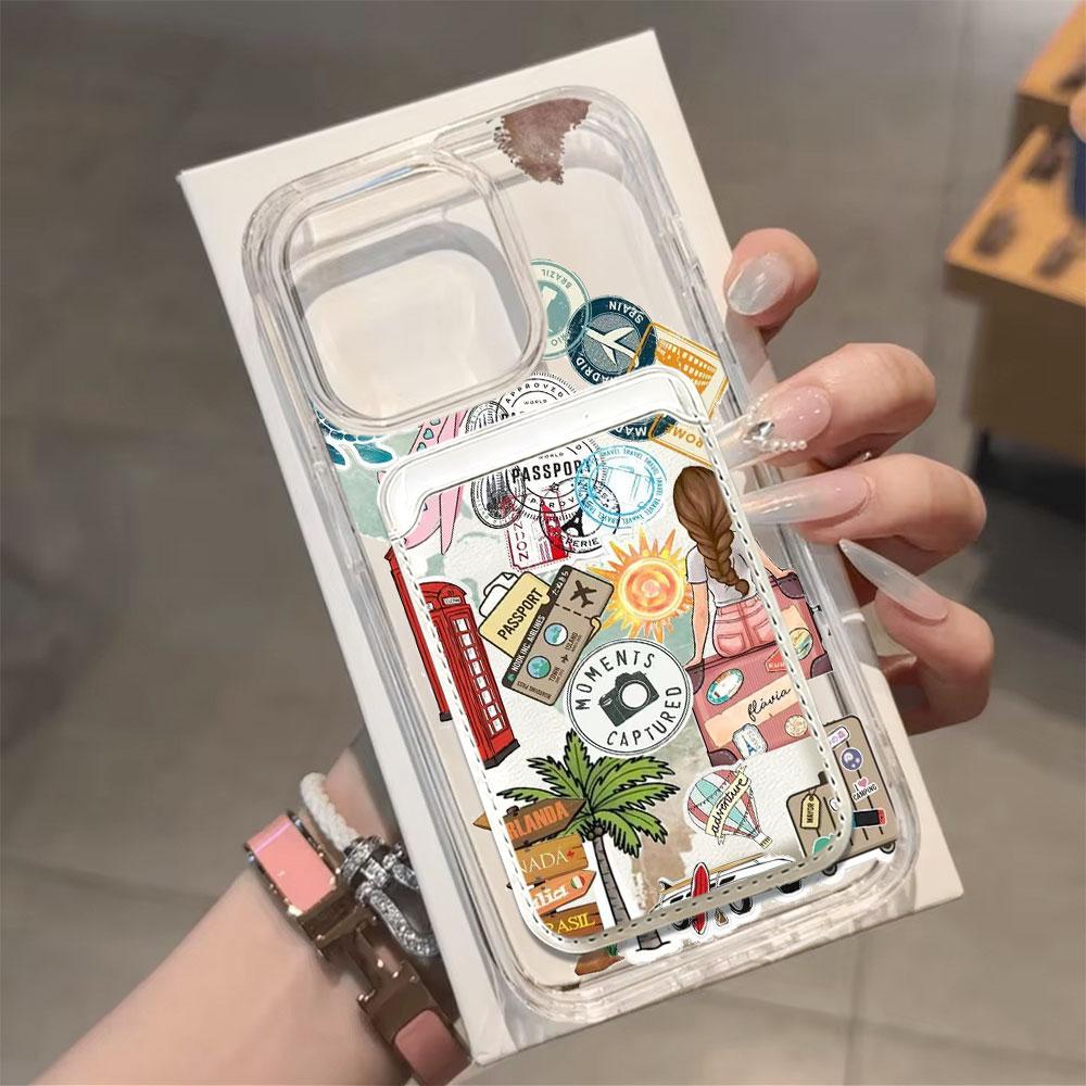 Fashion Tourism Label For Magsafe wallet Magnetic Card holder Phone Case For iPhone 16 13 16 15 12 14 17 Pro Max 16E Plus Cover