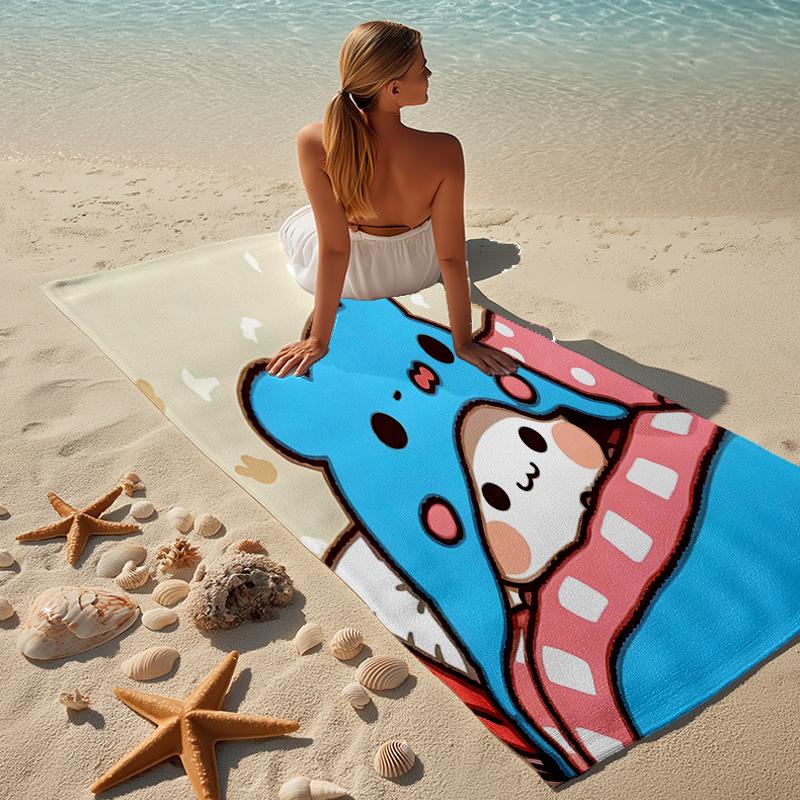 proof beach towel with a Bubu and Dudu pattern - soft,absorbent,quick-drying,machine washable - perfect for swimming,camping,bathing