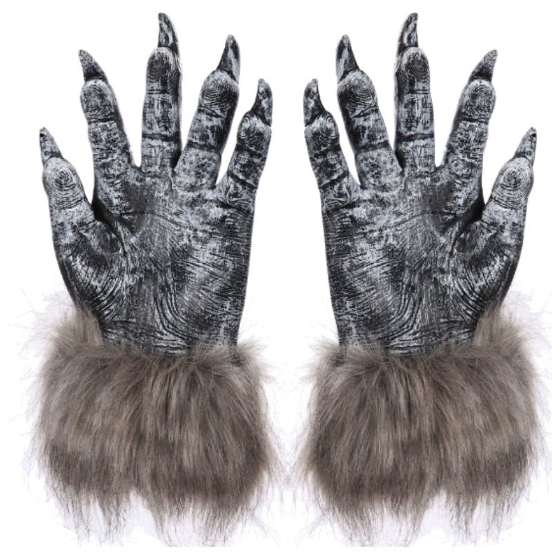 Party Wolf Gloves Plush Latex Werewolf Costume Fingernails Adult Hands Paws Claw for Props Cosplay Party Easter Gloves