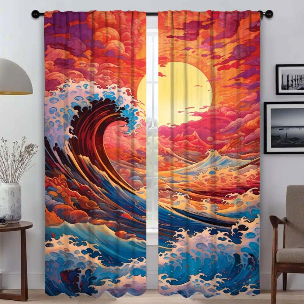 Set Of 2 Wave Halloween Decoration Partition Curtains Living Room Curtain Home Interior Shades Kitchen Blackout For Area Made Polyester
