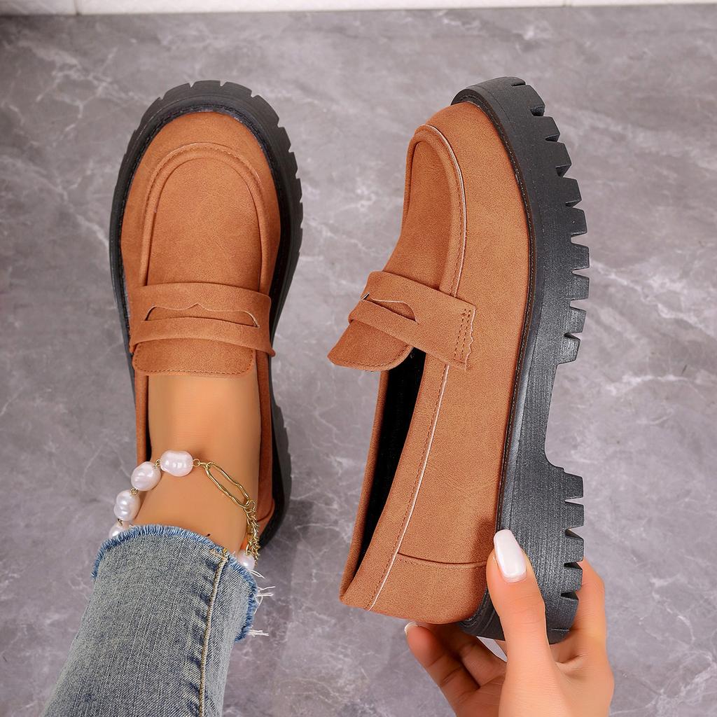 Fashion Spring Shoes Female British Style Thick-soled College Style Casual Loafers PU Leather Fashion Large Size Ladies SLIP-ON Shoes