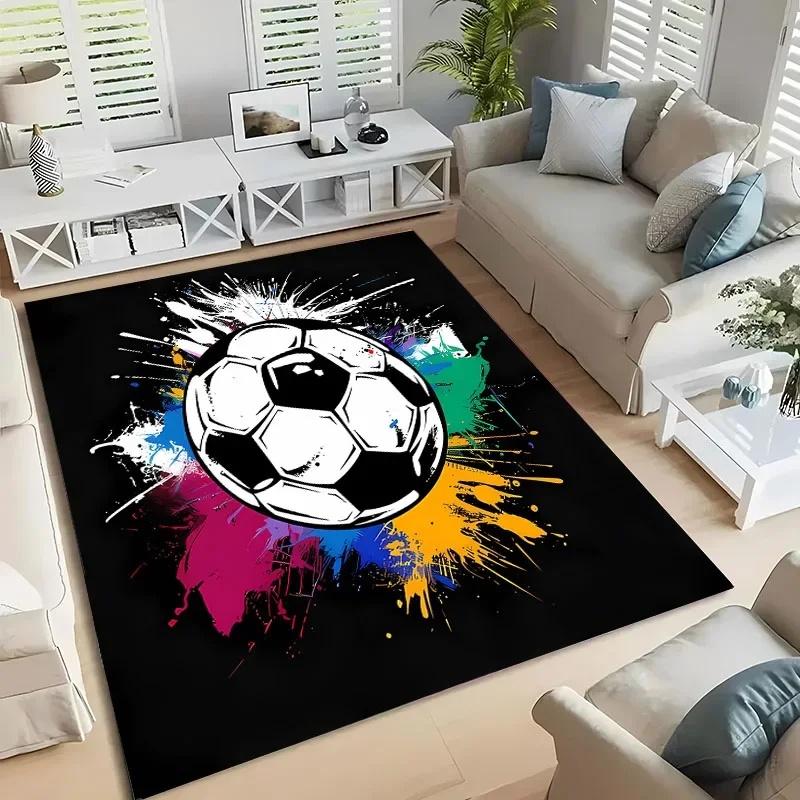 Ball Sports Theme Cartoon Carpet Soccer Floor Mat for Kids' Bedroom Football Large Area Rugs Stylish Living Room and Hallway Rug