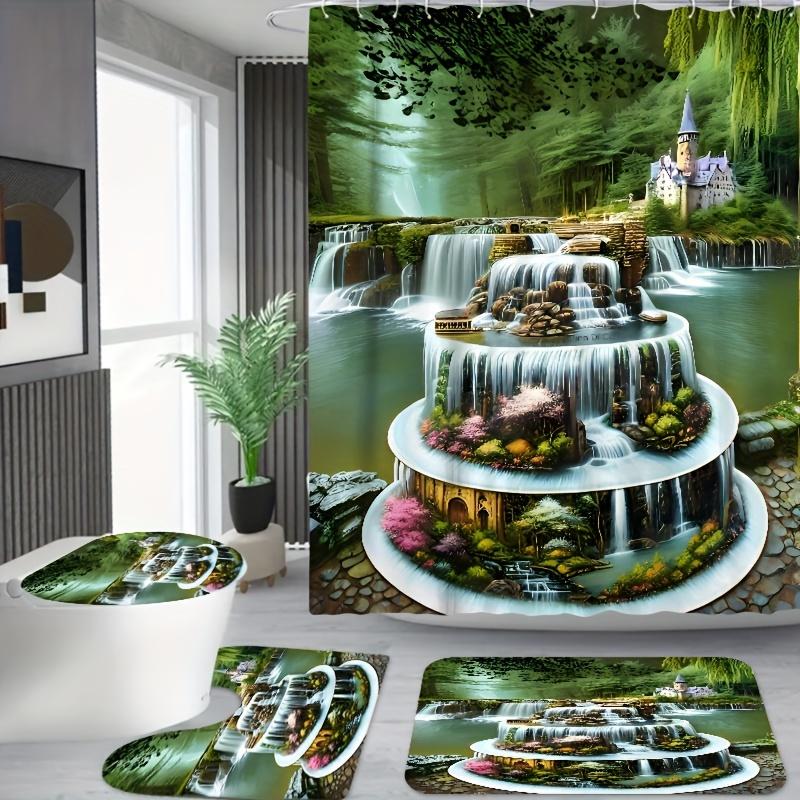 Красивые горные водопады узор занавески для душа геометрические полосы шторы для ванной комнаты аксессуары набор занавеска для ванны с крючками водонепроницаемые