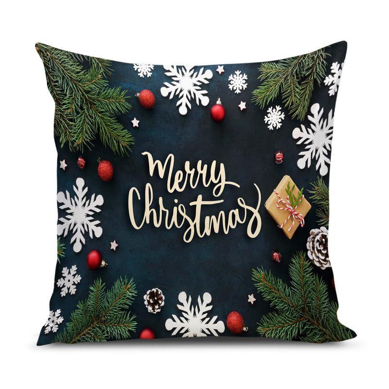 Decorative Printed Merry Christmas Theme Cushion Cover Xmas Decorations for Sofa Living Room Set of 5 12 x 12 inch Multi