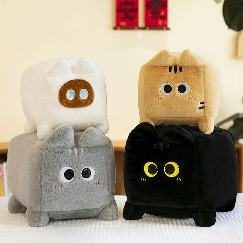 Квадратная плюшевая игрушка-кошка, мягкая кукла, мультяшное украшение для спальни, детский подарок