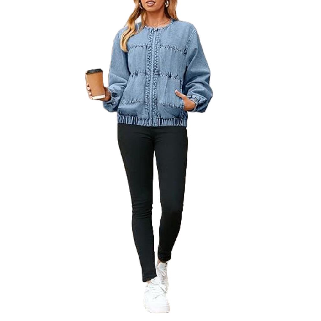 Женский европейский и американский пэчворк джинсовый кардиган - Коллекция Весна/Осень 2025