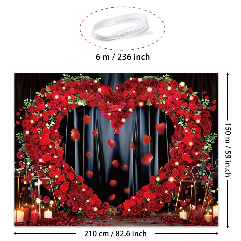1 heart-shaped rose photo background decoration, polyester fiber photography background, suitable for weddings