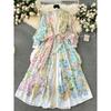 Flowers Elegant Stand-up Collar Slim Fit Long Dress Breasted