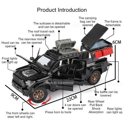 Масштаб 1:24 TACOMA Tundra Модель автомобиля Игрушка Металлическая литая Изысканный интерьер Автомобиль Оттяни назад Звук Свет Пикап Модели Игрушки для мальчиков