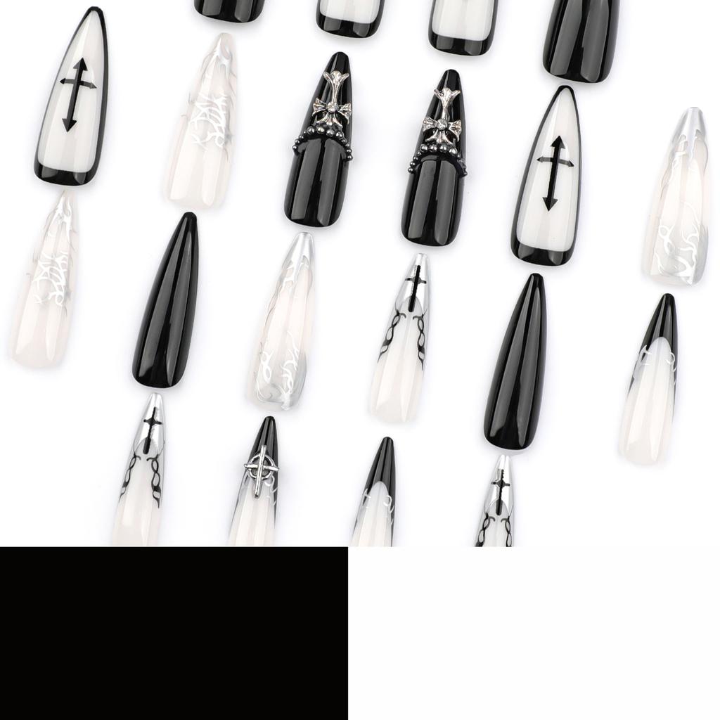 24 шт. европейские и американские классные ногти с темным крестом на ногтях французский нейл-арт накладные ногти пресс-на ногтях