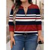 Женская повседневная футболка с принтом в красную, белую и синюю полоску, свободного кроя, с круглым вырезом и длинными рукавами, женские топы с длинными рукавами, красный и синий топ, осенние топы