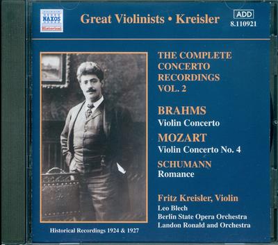 CD КРЕЙСЛЕР, ФРИЦ, РАУХАЙЗЕН, МИХАЭ - Моцарт / Брамс : Скрипичные концерты  8110921 Naxos Historica 2000 Канада Классика Б/У