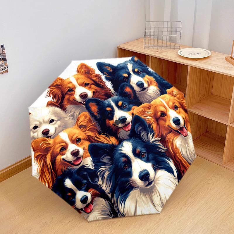 1 шт. Автоматический складной зонт - Узор "Коллаж из собак", Портативная и складная конструкция с 8 спицами, Рождественские и Подарок на День Рождения