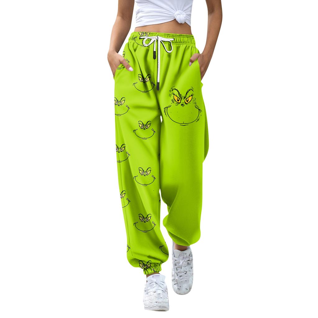 Женские модные рождественские свободные однотонные повседневные спортивные брюки с завязками на талии