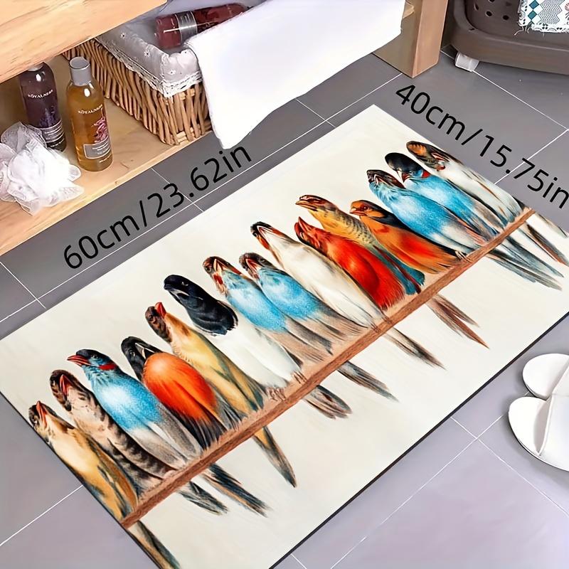 1Pcs Colorful Bird Print Kitchen Mat Minimalist Style Carpet, Washable Throw Rug For Kitchen Dining Room Home Decor Room Indoors Decor