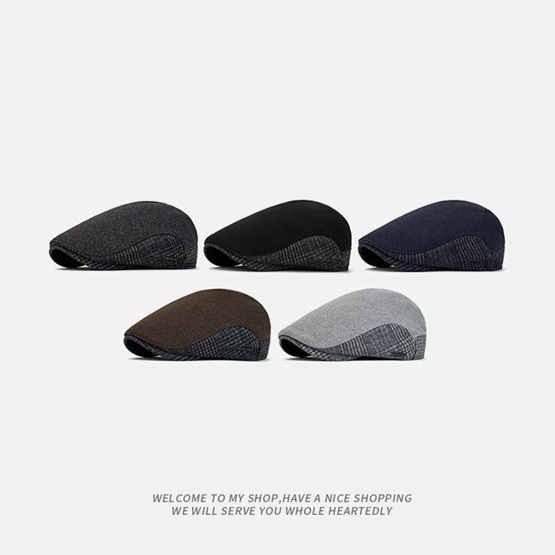Берет Осень Зима Шерсть Мужской Бархатный Теплый Кепка Вперед Винтажный Кепка Газетчика
