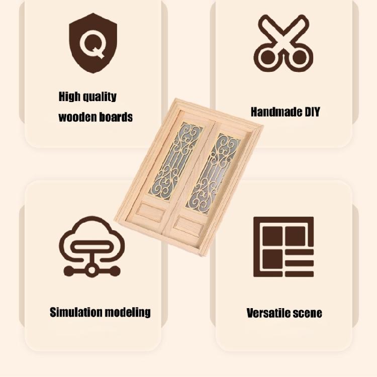 Неокрашенная деревянная двустворчатая дверь для кукольных домиков Строительство Аксессуар для миниатюрных зданий Масштаб 1/12