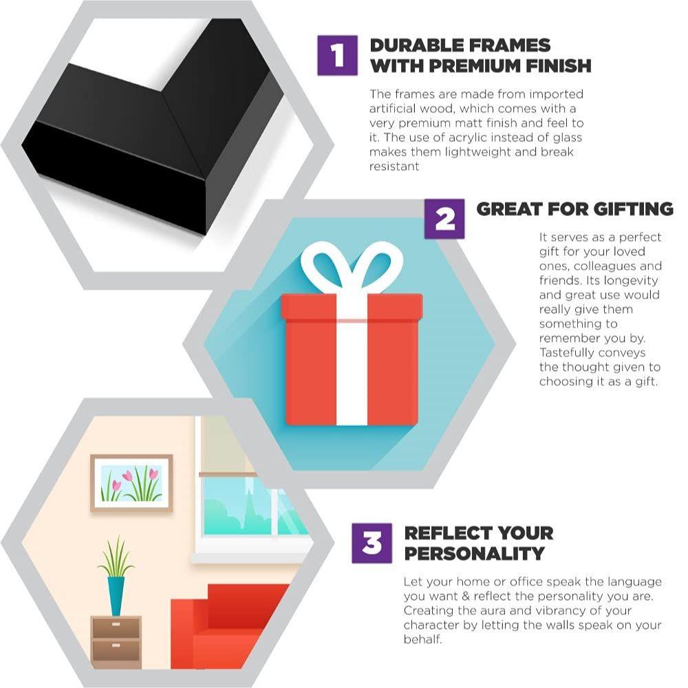 Настенные картины в рамке с вдохновляющими цитатами для офиса и дома — набор из 4 шт. — «Счастье», смола