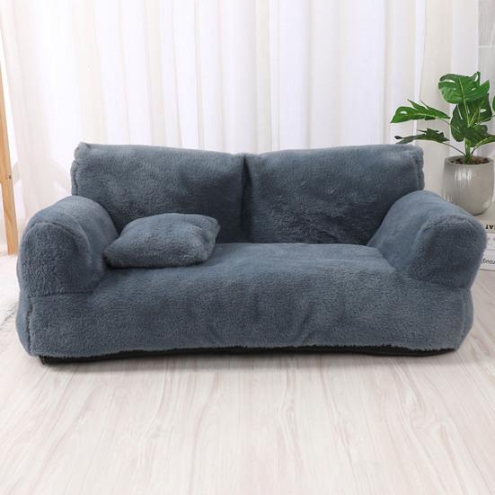 Диван-кровать для домашних животных, пушистый плюшевый диван для домашних животных с приподнятыми краями, подушки, препятствующие скольжению
