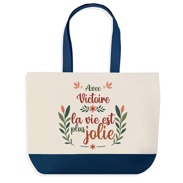 Tote bag - PLANETEE - Sac shopping «Victoire la vie est plus jolie» - Fond bleu - Coton 40x45 cm - Fabriqué en France