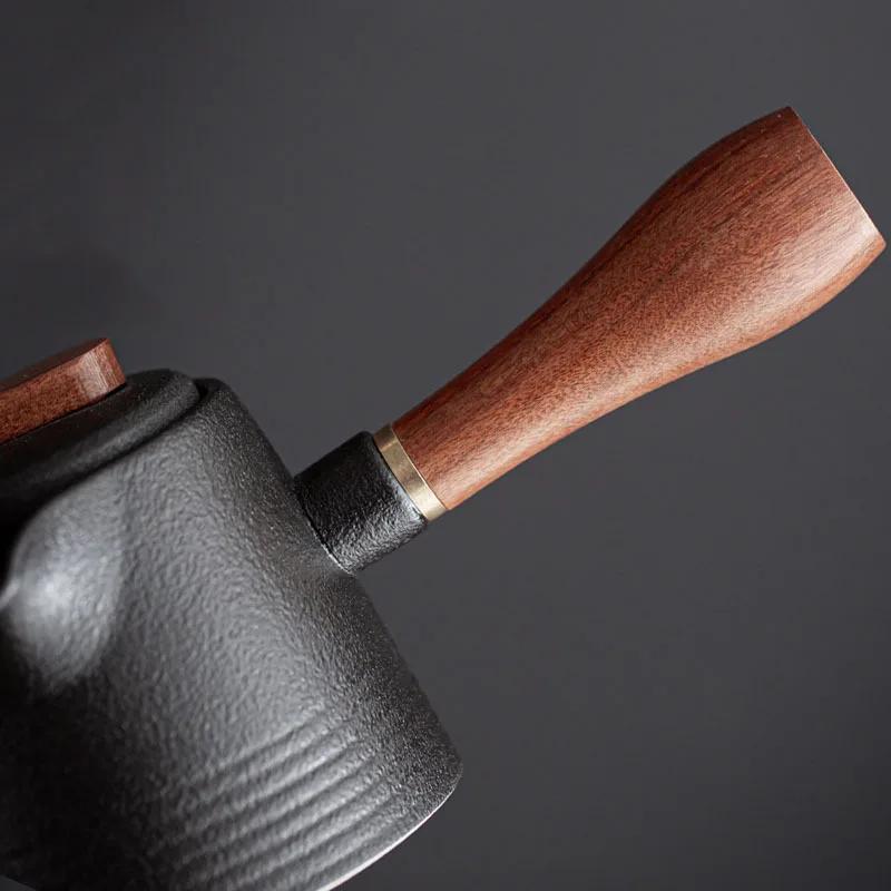 Чайник из грубой керамики в японском стиле, чайник с боковой ручкой, портативный чайник большой емкости с ручкой, чайная посуда ручной работы, чай кунг-фу