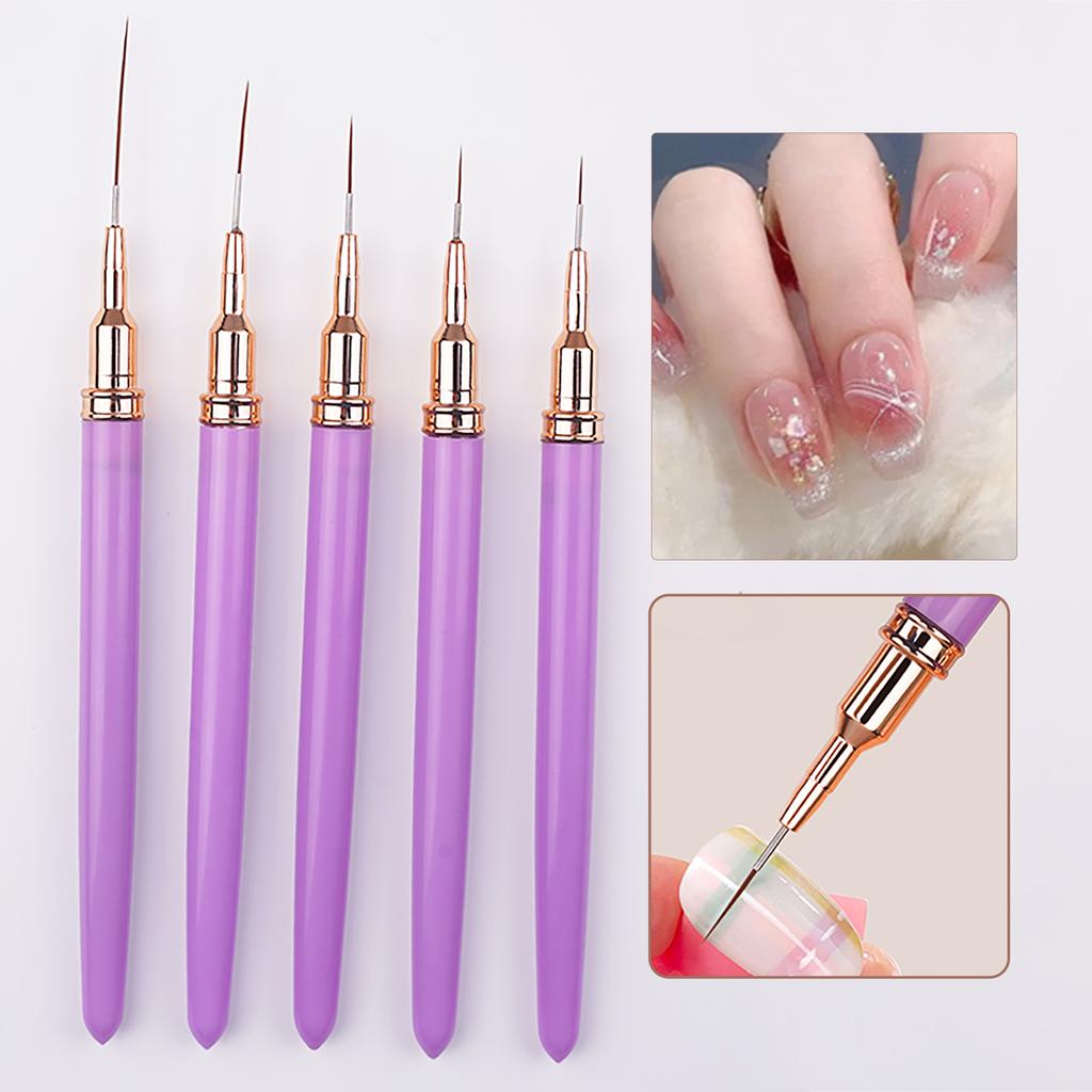 5pcs Nail Art Liner Brush Set UV Gel Nail Brushes Kits French Stripe Line Painting Drawing Flower Pen Professional Manicure Tool