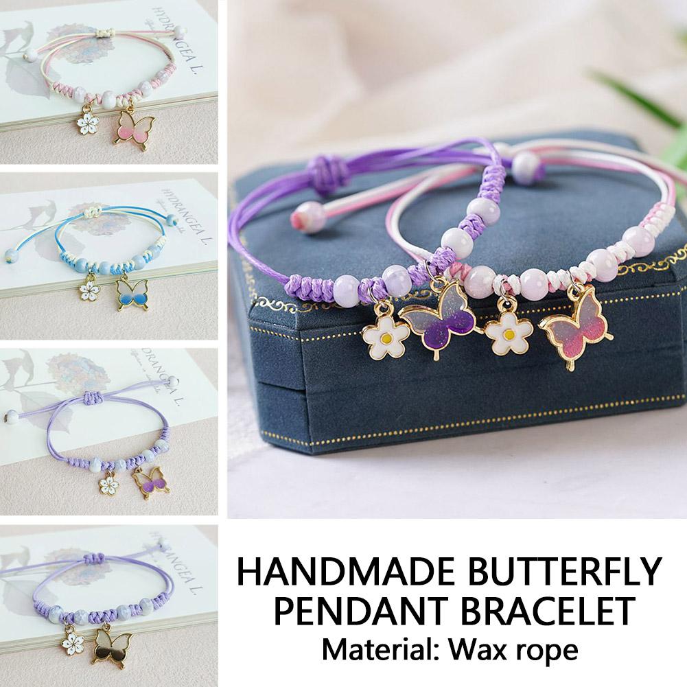 Rinhoo Fashion Handmade Purple Butterfly Flower Bracelet Bangle Sweet For Women Animal Charm Je P6I5