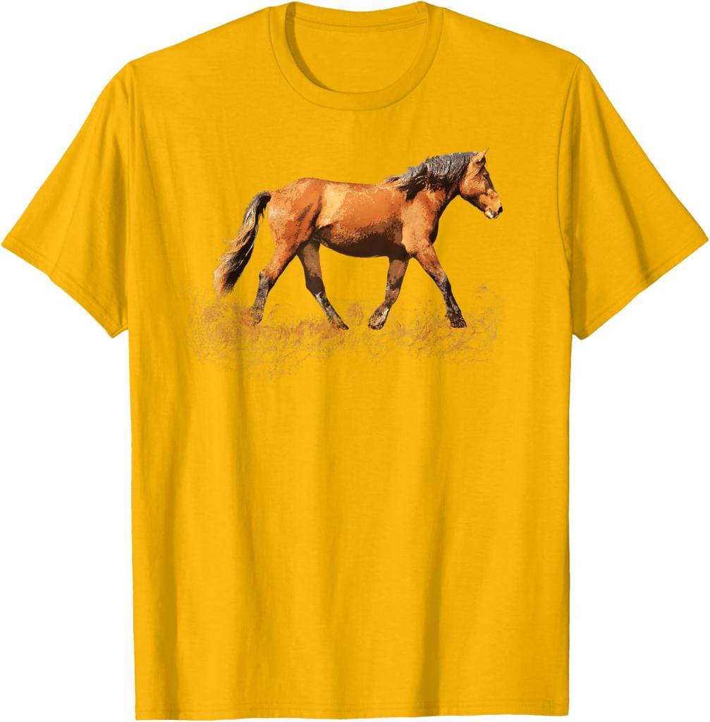 Earthy Brown Horse Silhouette Running Graphic T-Shirt Casual Cotton Short Sleeve Tee for Riders