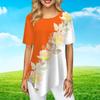 Women Plus Size Ladies Tee Shirts Rose Wreath Print Loose Casual Tops Female Irregular Summer Clothes