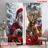 2pcs,2D Plane Printing Curtain Popular Santa Reindeer Poinsettia Christmas (2) Durable Polyester (without Rod) Decorations