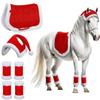 6Pcs Christmas Santa Leg Wraps Horse Hat Saddle Pad Santa Hat Saddle Pads Leg Wraps for Christmas Horse Costume Accessories