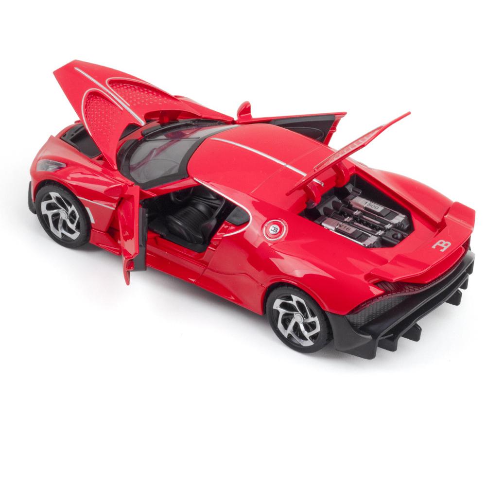 1/24 Scale Bugatti Voice of The Night Alloy Metal Diecast Car Model, Pull Back Vehicle with Sound and Light Doll Toy Model Gift for Children
