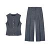 Spring and Summer New Linen Blend Pleated Vest 2746785 High Waist Wide Leg Casual Trousers 2834785