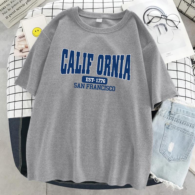 California Est 1776 San Francisco Print Women T-Shirt Street Summer Short Sleeve Cool Sport Clothes Soft Casual T Shirt Female