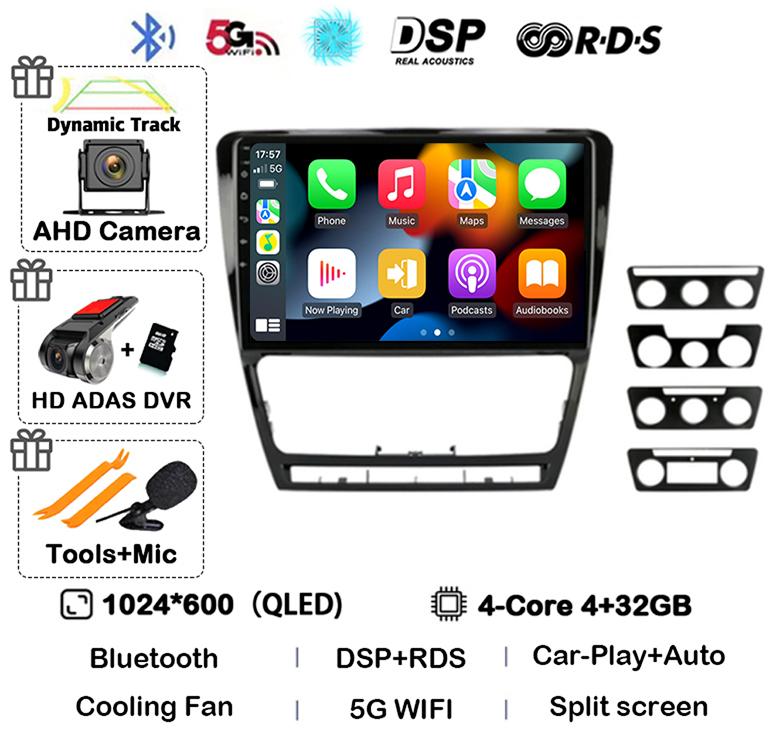 Android 14 WIFI+4G Carplay автомобильное радио GPS для SKODA Octavia 2 A5 2007 2008 2009 2010 2011-2014 Мультимедийный плеер Головное устройство Стерео