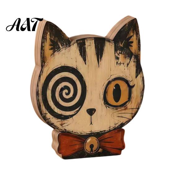 Atmospheric Retro Interior Ornaments Halloween Wooden Ornaments, Distressed Pumpkin/Cat Decorations, Desktop & Wall Unique Handcrafted Wood Decors for