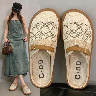 Женские летние льняные дышащие тапочки с круглым носком 2025 - Универсальные, прохладные шлепанцы Birkenstocks