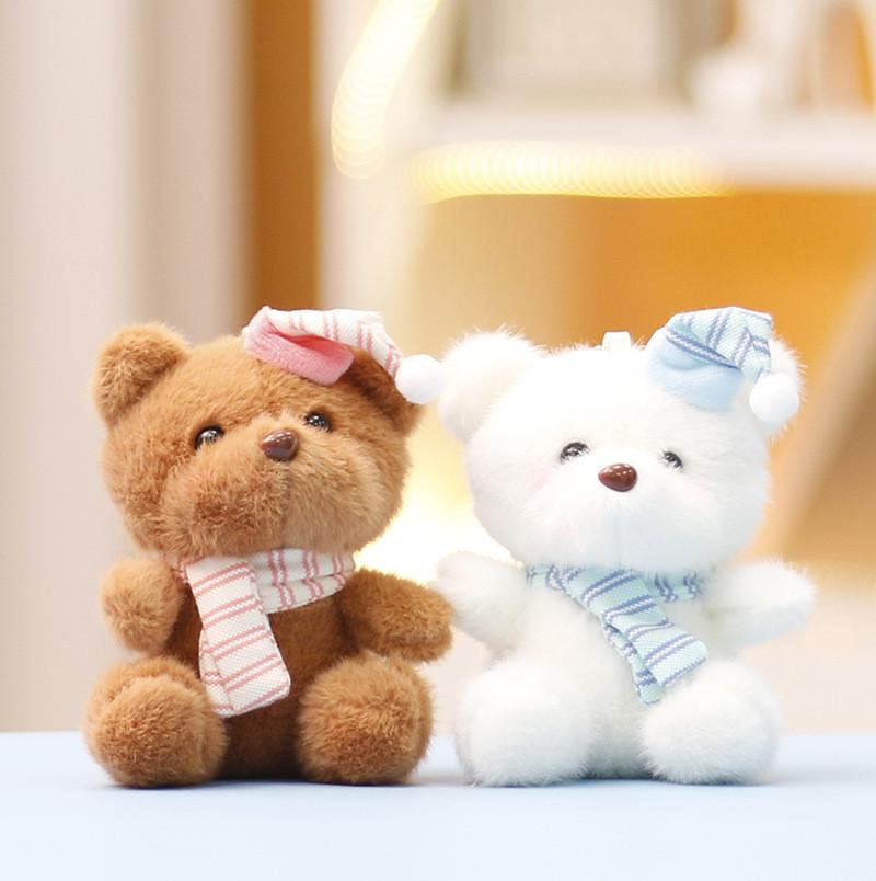 Плюшевая игрушка медведь на Рождество в шапке Санты, мягкий брелок в виде чучела животного, детский подарок