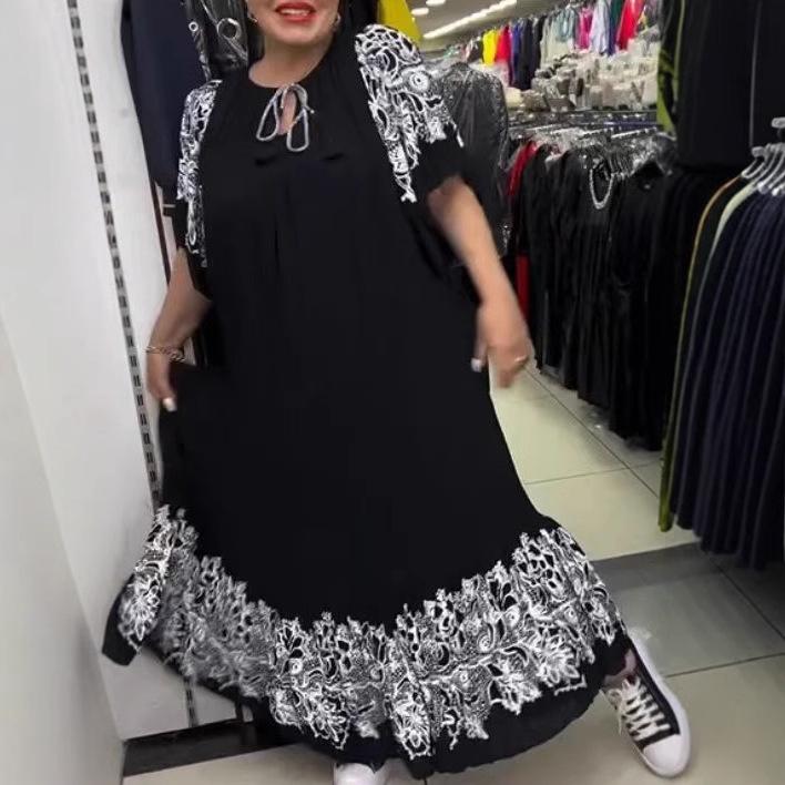 Летнее свободное платье с принтом 2025