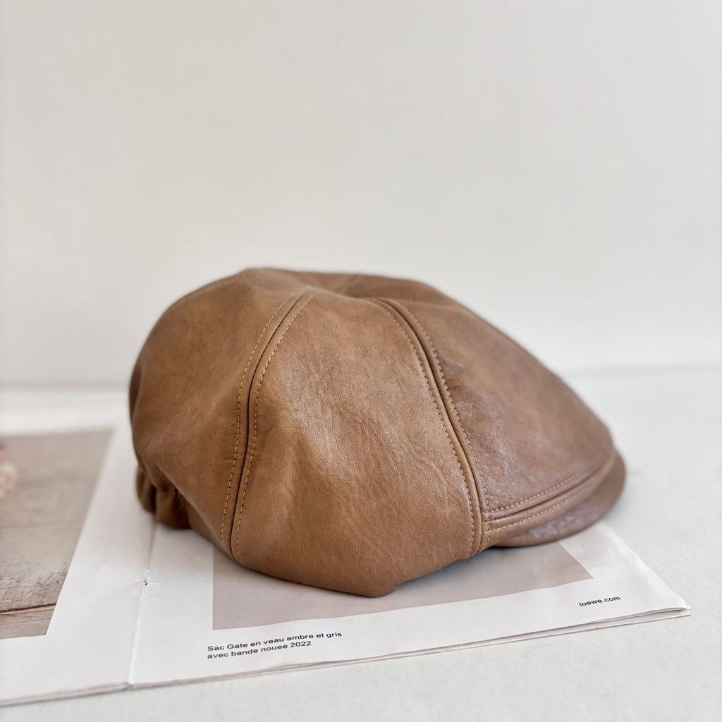 Осень и зима универсальный теплый простой осень и зима литературный и ретро шоу маленькая шляпа лицом вперед большая окружность головы кожаный берет