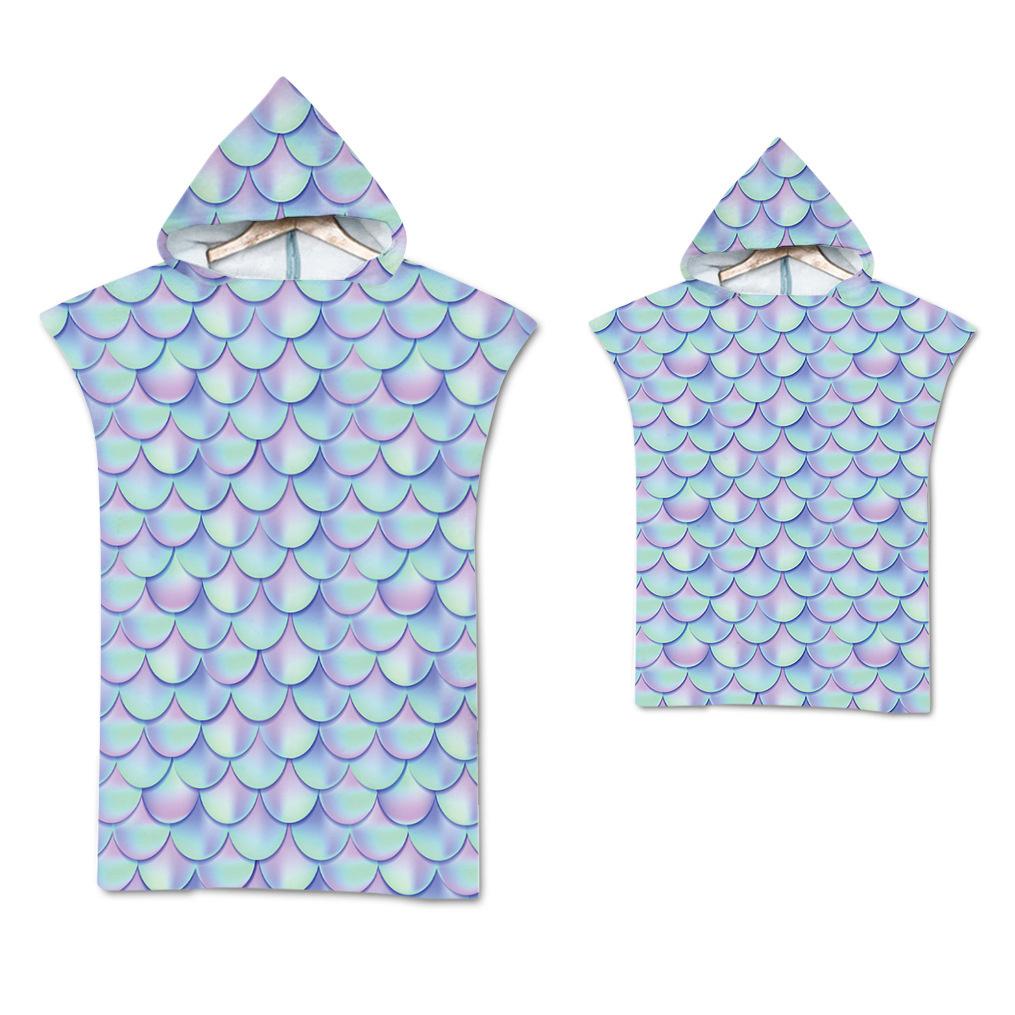 Радужная чешуя Микрофибра Пляжное полотенце Быстросохнущий Плащ с капюшоном Полотенца для гидрокостюма Взрослые Дети Родитель-ребенок Пончо Халат для плавания серфинга