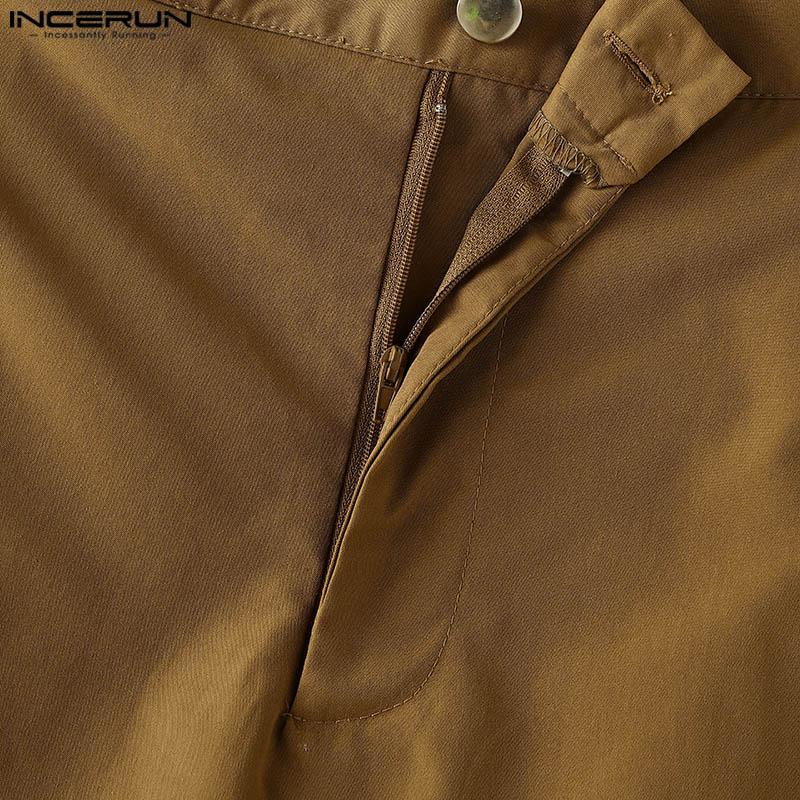 INCERUN Мужские длинные брюки на молнии, многослойные, в стиле пэчворк, повседневные прямые брюки