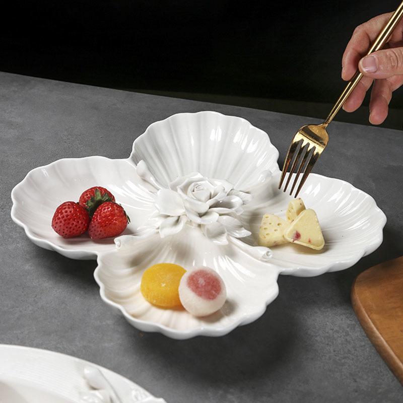 Керамическая тарелка с цветочным рельефом Завтрак Фруктовый салат Обеденные тарелки Отель Ресторан Западная тарелка Кухня Десертная тарелка Столовые приборы