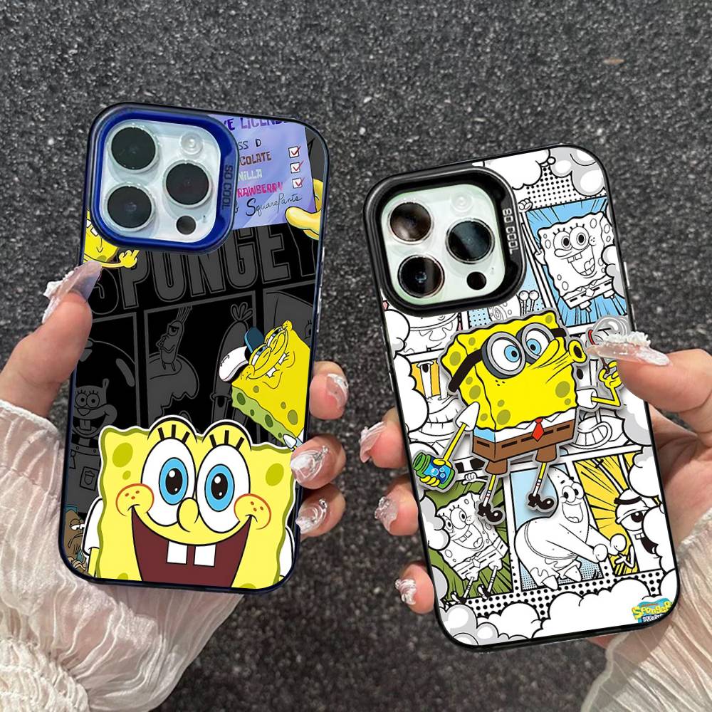 Мультяшный Милый S-Губка Боб Аниме Чехол для Телефона Для IPhone 17 16 15 14 11 12 13 Pro Max Pro Plus Цветной Серебристый Чехол