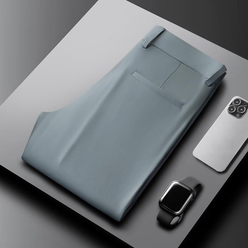 Высокоэластичная ткань, летние тонкие шелковые деловые брюки для мужчин с эластичной талией, классические рабочие офисные брюки