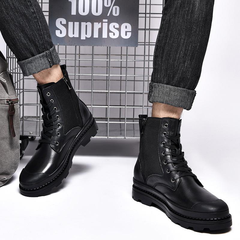 Мужские повседневные ботинки, классические черные уличные ботинки, высококачественные ботинки из натуральной кожи для мужчин, мотоциклетные ботинки с толстой подошвой, мужские ботинки