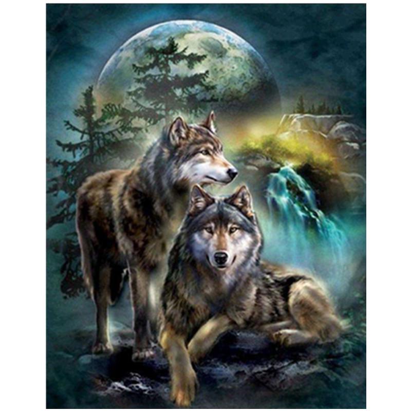 Full 5D Diy Diamond Painting Moon and Wolf Embroidery Cross Stitch Home Decor Handmade Gift