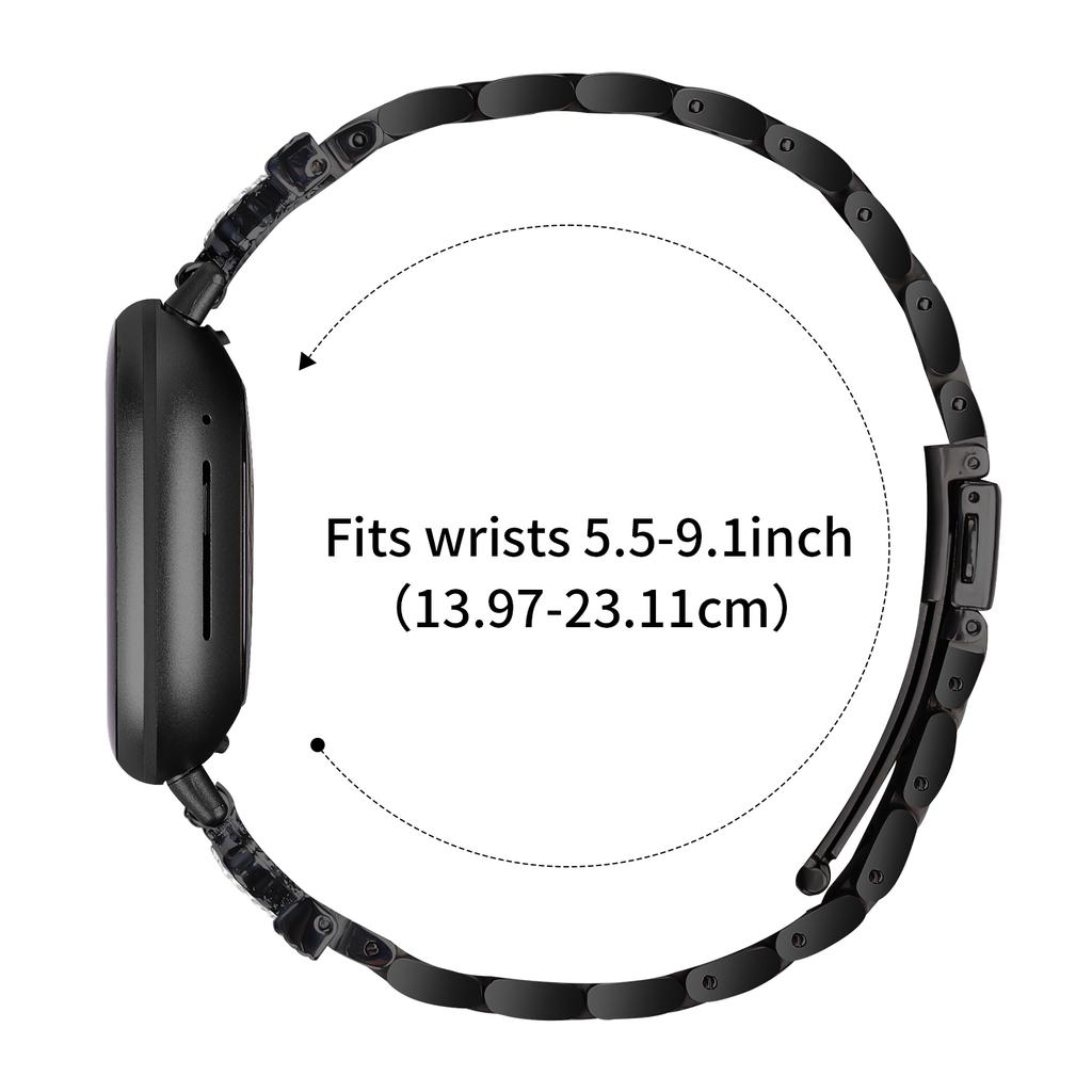 Stainless Steel Strap for Fitbit Versa 3/Sense Crown Shape Rhinestone Decor Watch Band