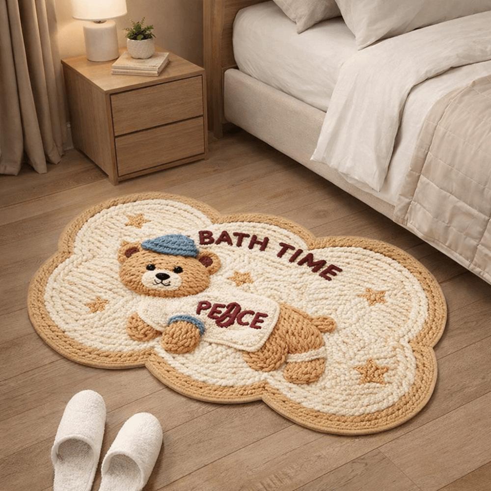 Cute Style Anti Slip Cartoon Floor Mat Animal Pattern Absorbent Absorbent Rug Soft Imitation Weaving Entry Doormat Entry